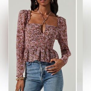 NWT! ASTR the Label Toni Tie Neck Peplum Top